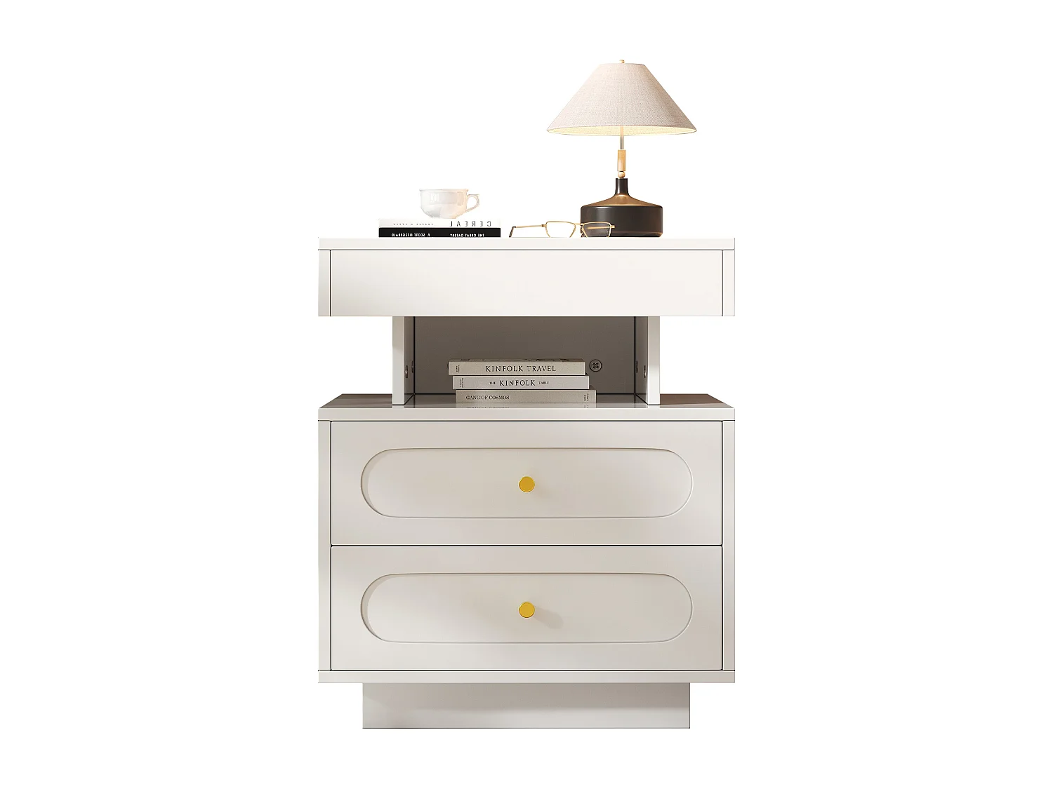 Set van 2 nachtkastjes - LED en 2 lades - Wit hout