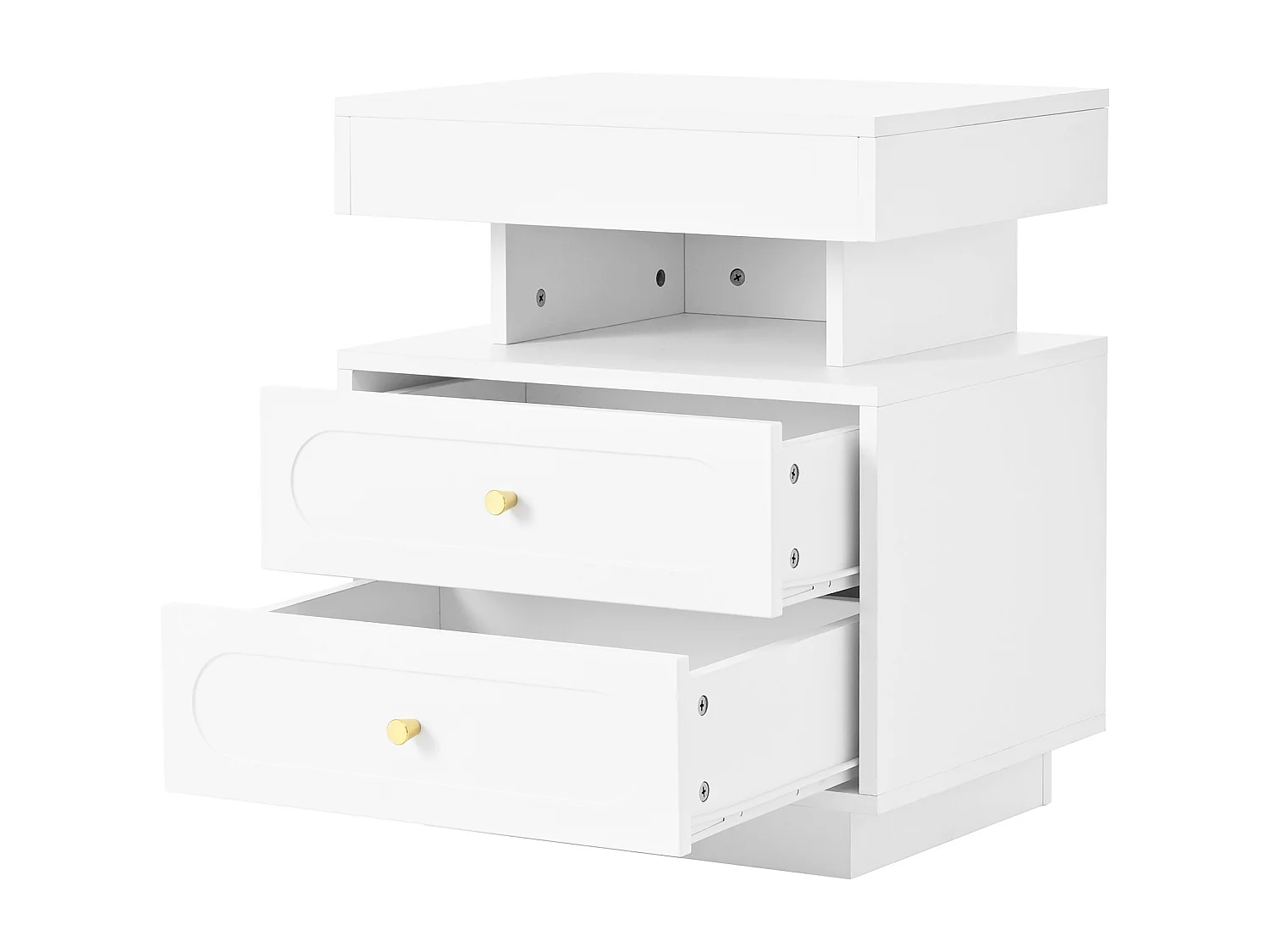 Set van 2 nachtkastjes - LED en 2 lades - Wit hout