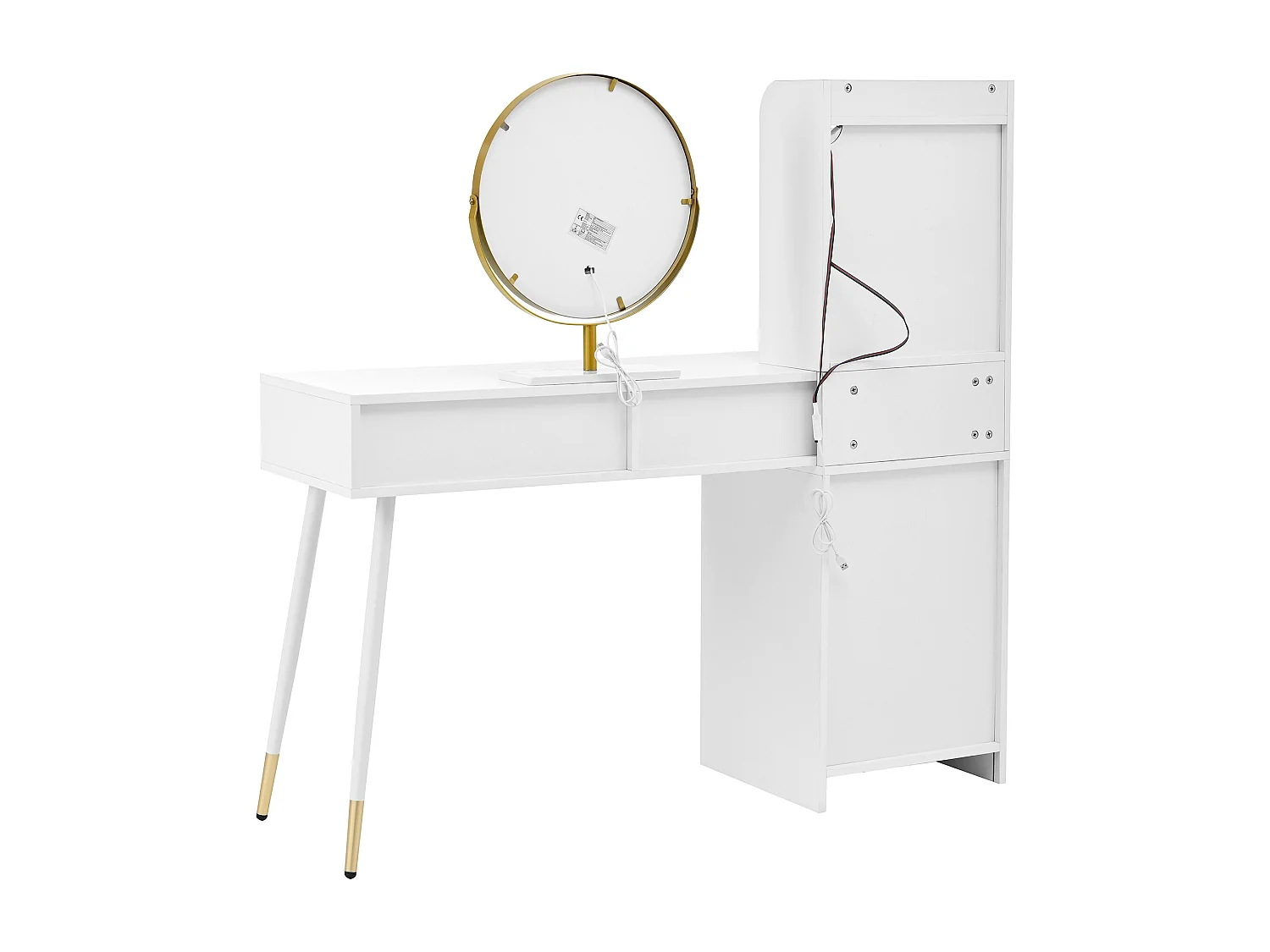 Tocador con espejo LED, 4 cajones y puerta - Blanco