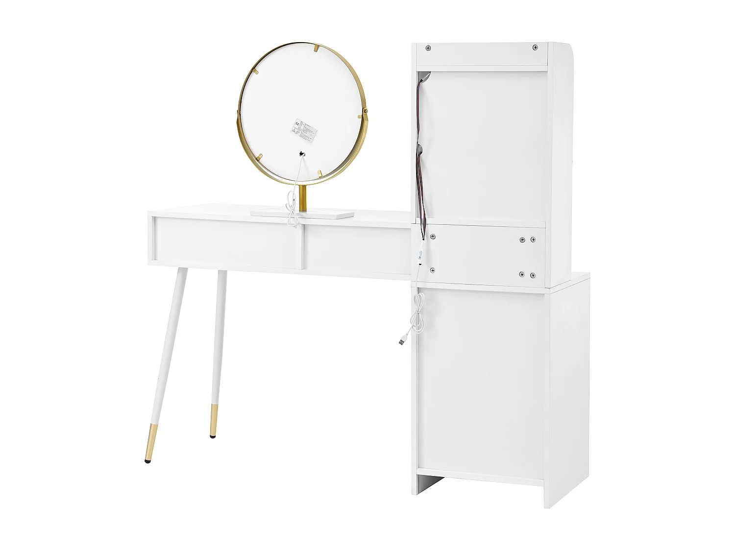 Tocador con espejo LED, 4 cajones y puerta - Blanco