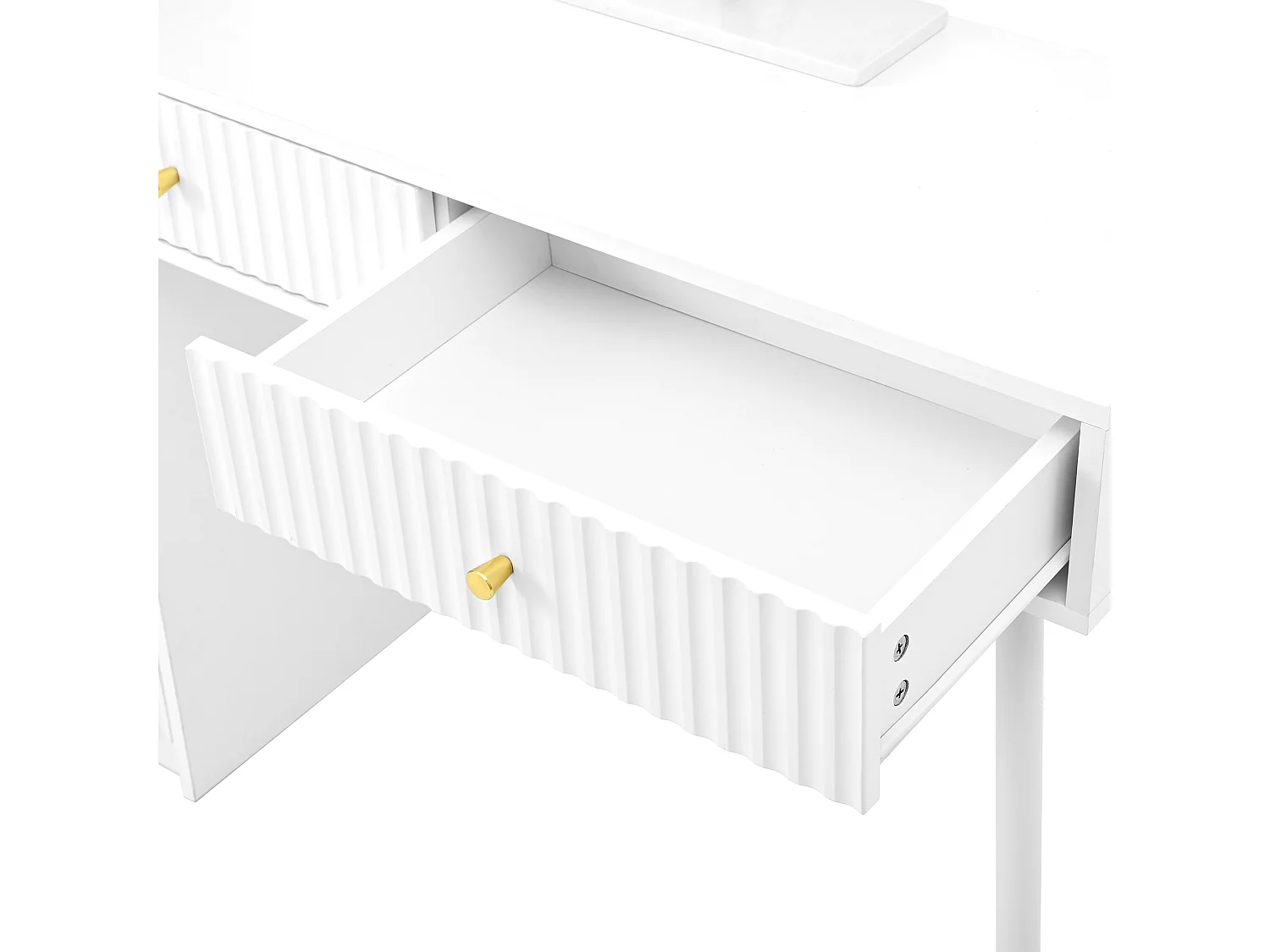 Toletta con specchio LED, 4 cassetti e anta - Bianco