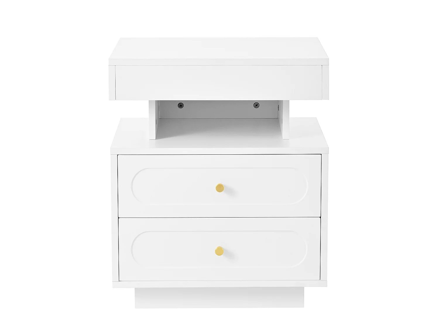 Table de chevet avec LED et 2 tiroirs - Bois blanc