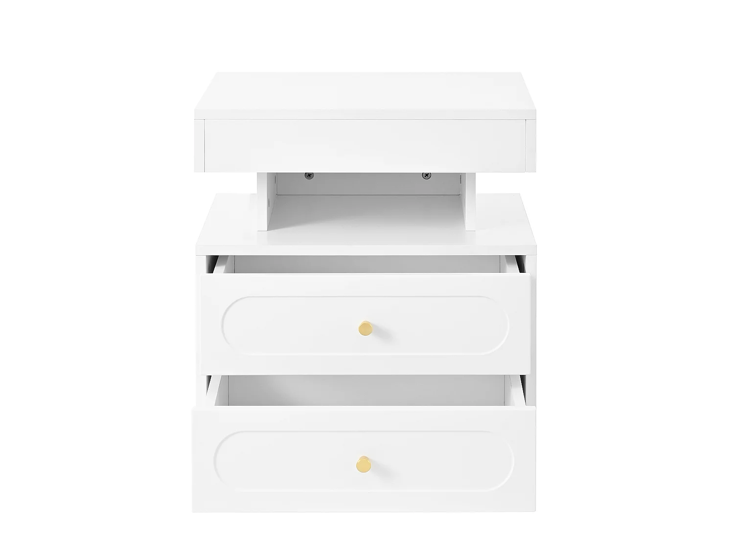 Table de chevet avec LED et 2 tiroirs - Bois blanc