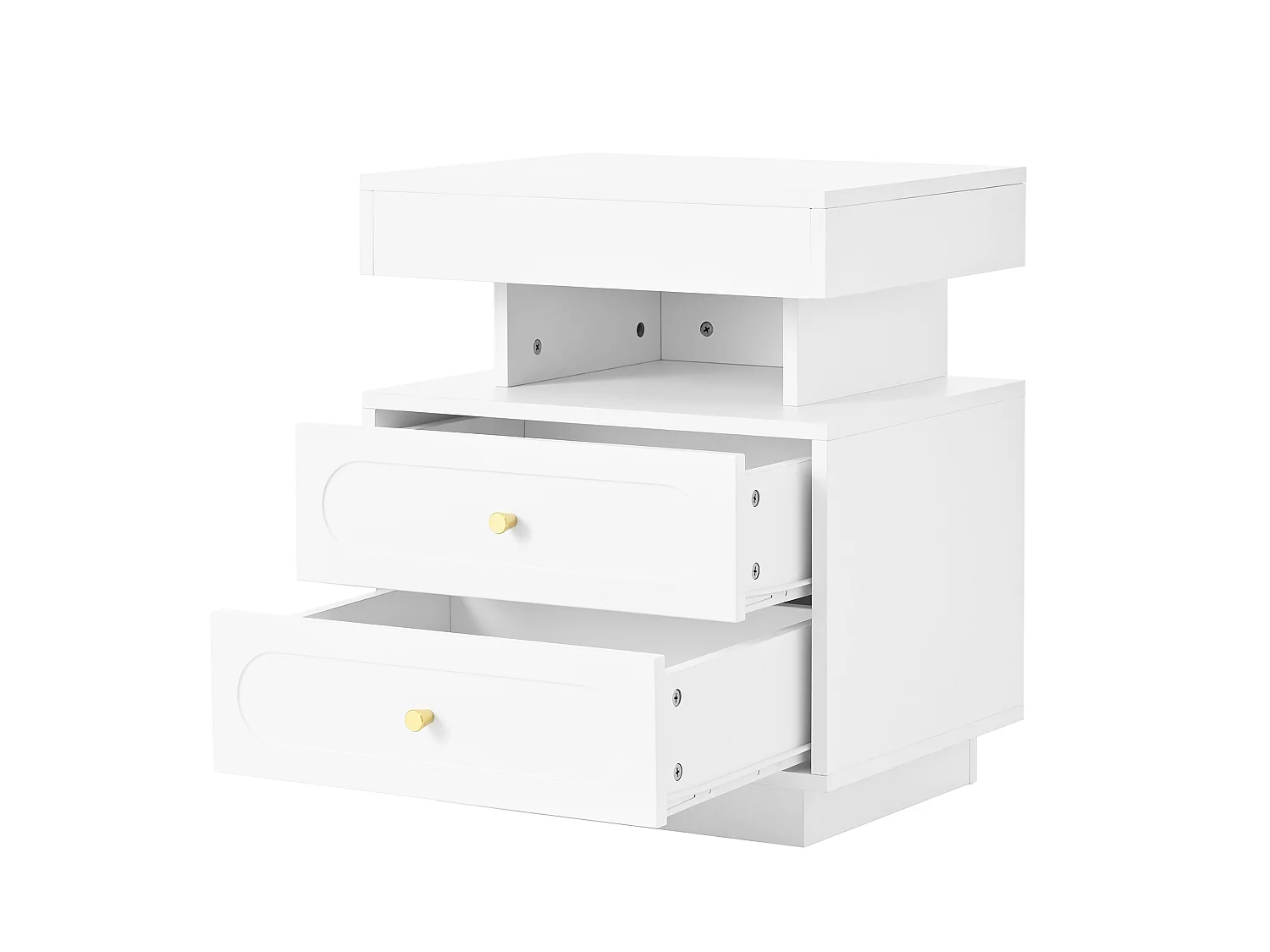 Table de chevet avec LED et 2 tiroirs - Bois blanc