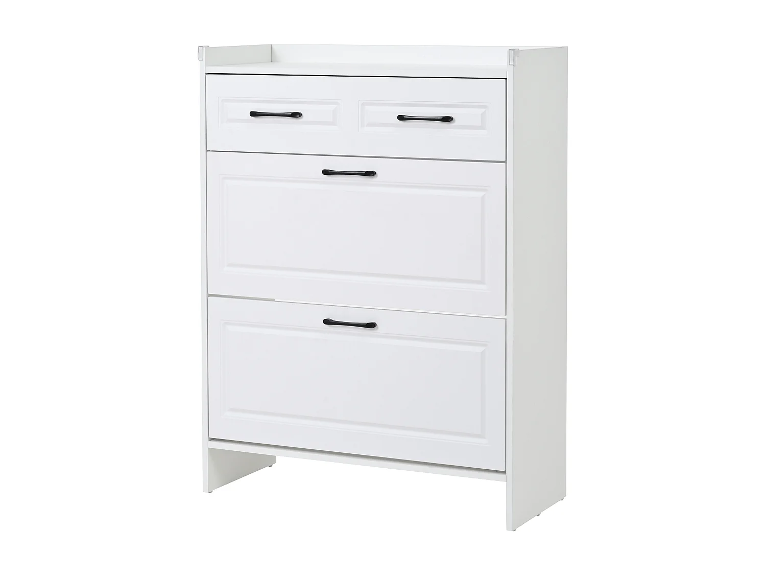 Meuble à chaussures avec 2 portes abattantes et tiroir - MDF blanc