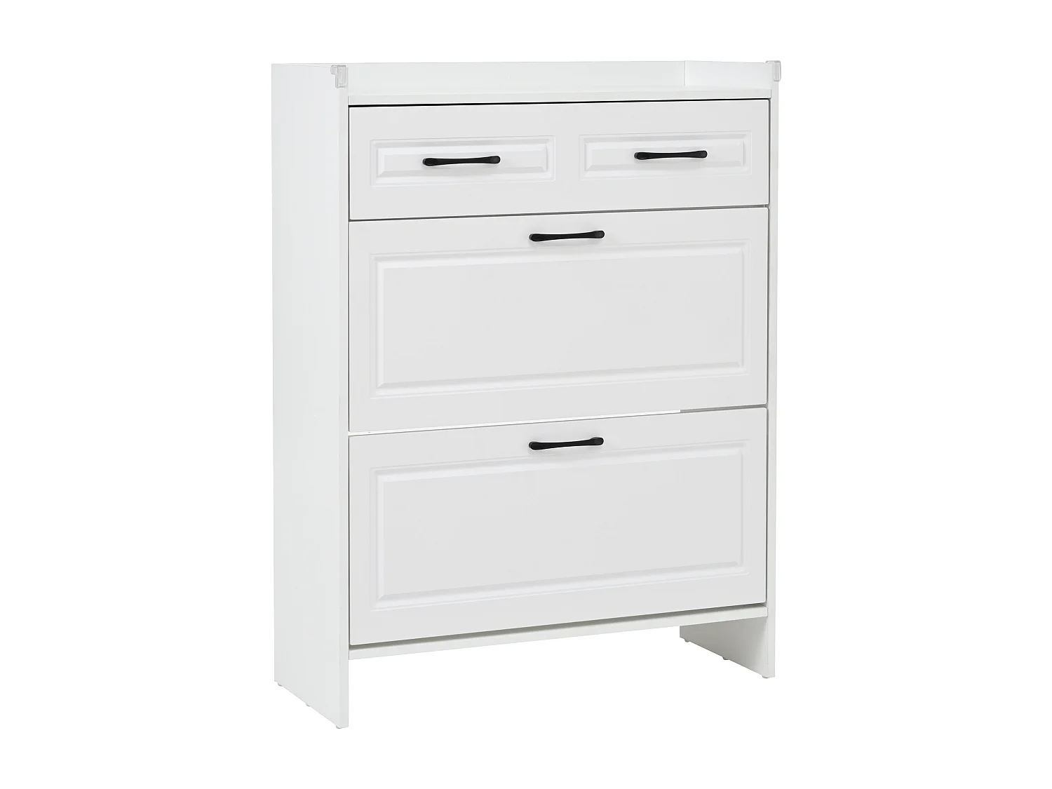 Meuble à chaussures avec 2 portes abattantes et tiroir - MDF blanc