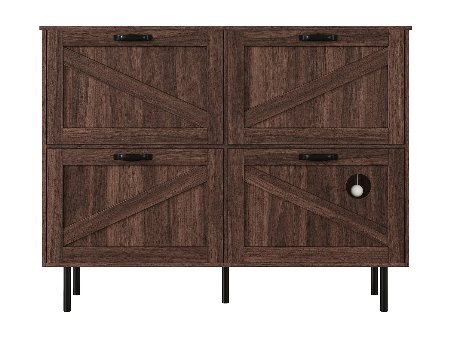 Zapatero de cuatro puertas, almacenamiento para juguetes de mascotas, color nogal