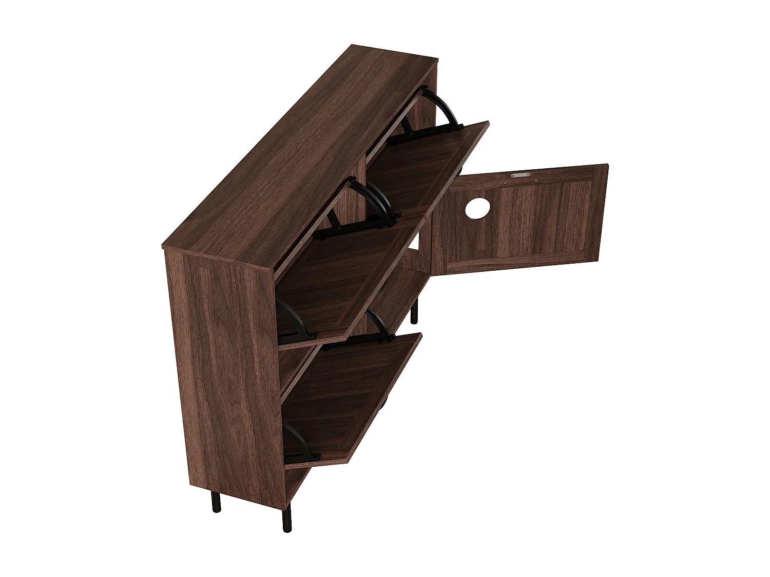 Zapatero de cuatro puertas, almacenamiento para juguetes de mascotas, color nogal