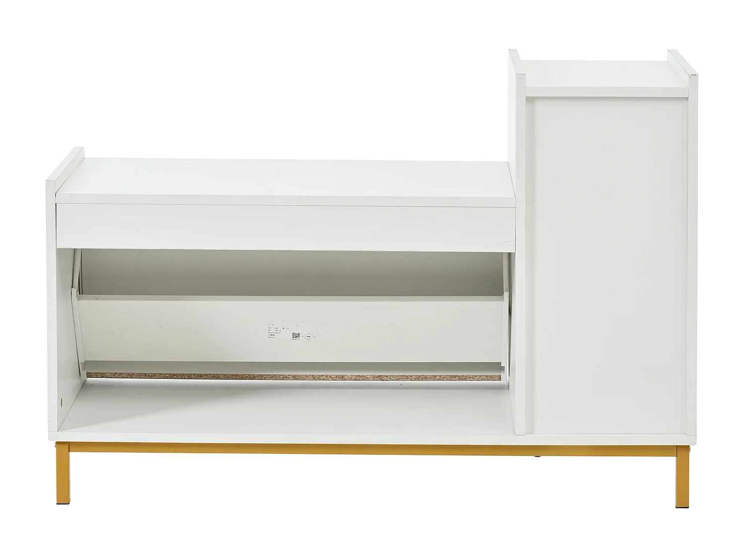 Meuble à chaussures avec 2 porte et banquette rembourrée - Finition brillant - Blanc +Or