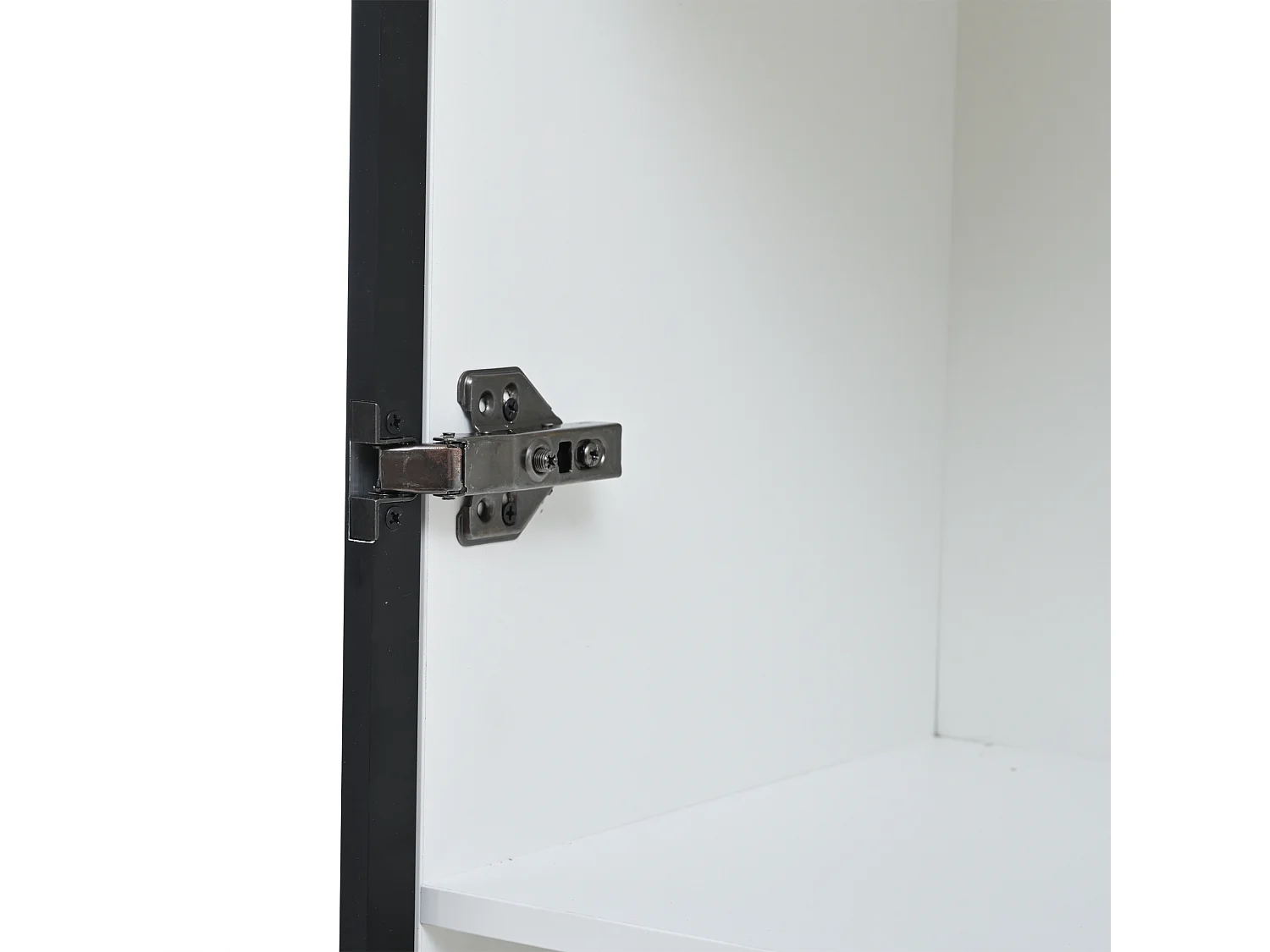 Vitrina con iluminación LED, 2 puertas de cristal y 2 cajones - Blanca