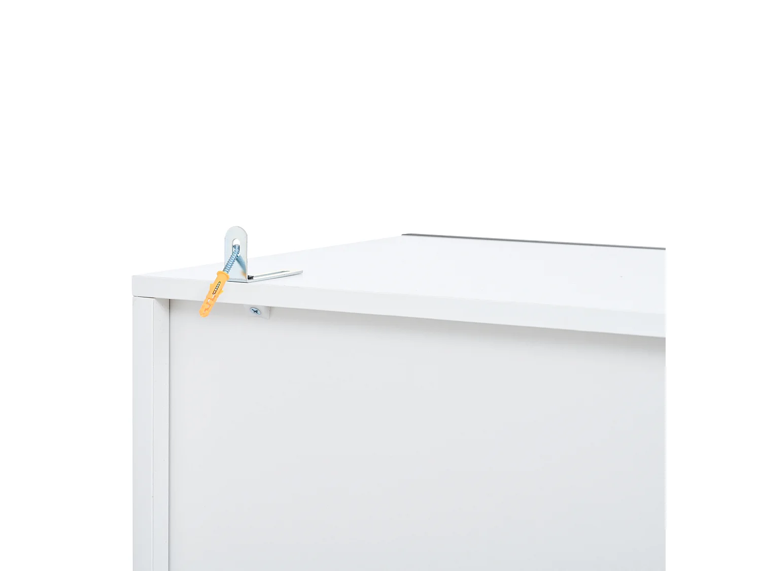 Vitrina con iluminación LED, 2 puertas de cristal y 2 cajones - Blanca