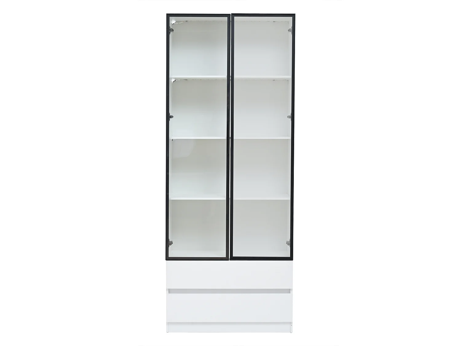 Vitrine avec LEDs, 2 portes vitrées et 2 tiroirs - Blanc
