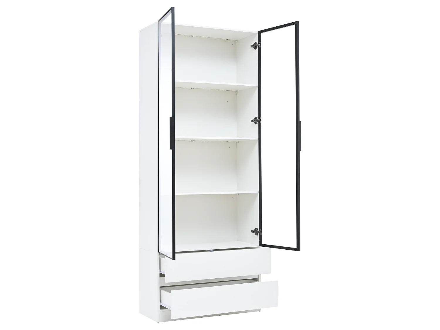 Vitrine avec LEDs, 2 portes vitrées et 2 tiroirs - Blanc