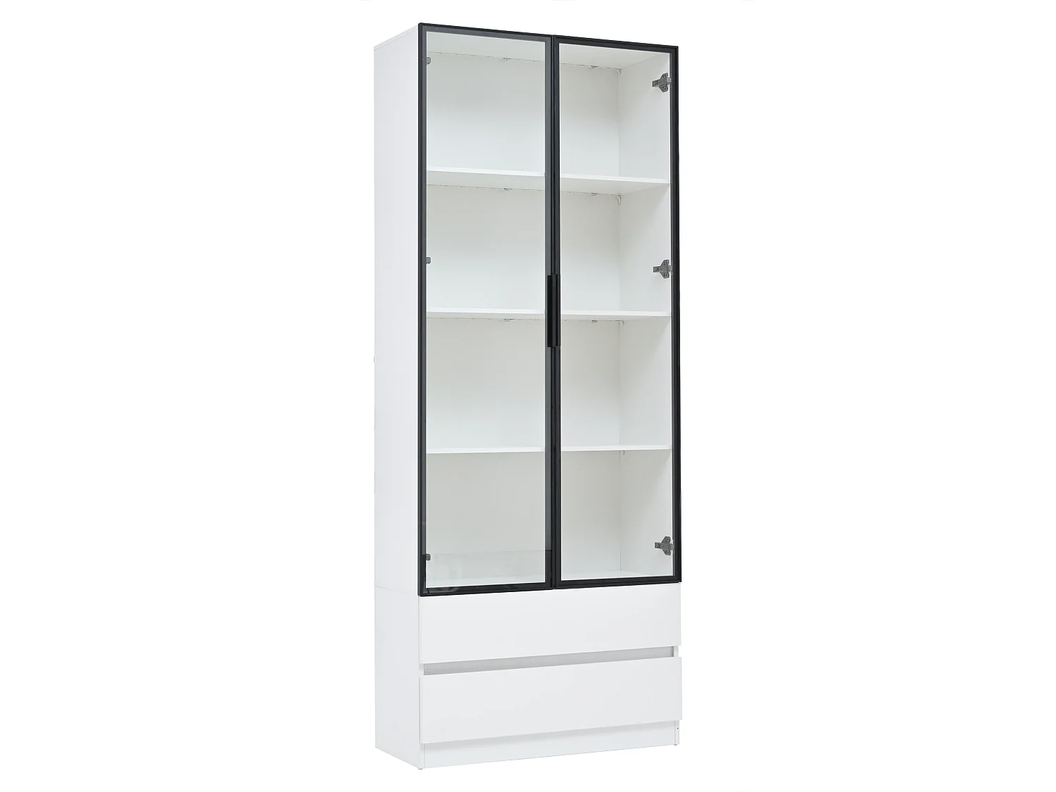 Vitrine avec LEDs, 2 portes vitrées et 2 tiroirs - Blanc