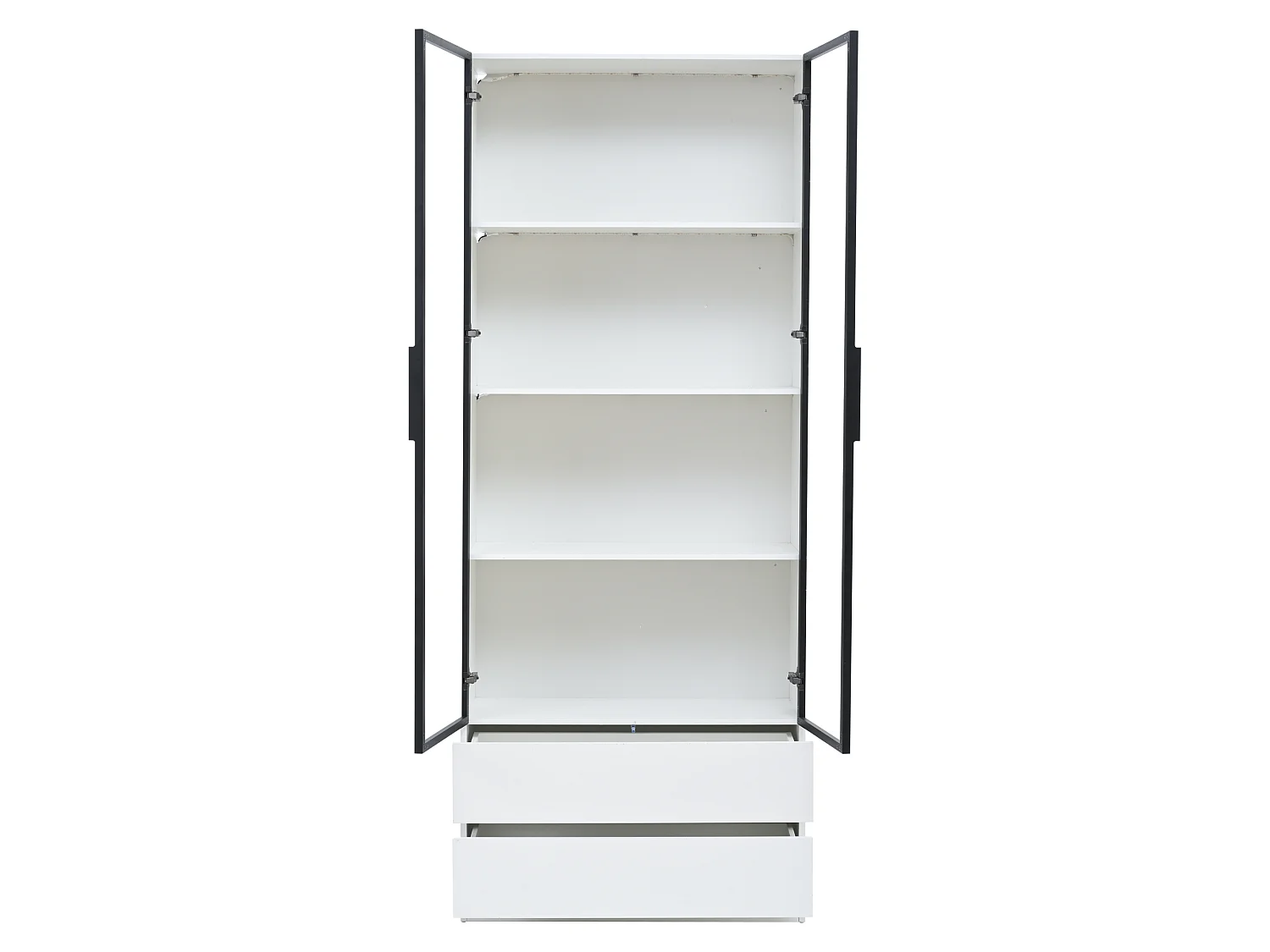 Vitrine avec LEDs, 2 portes vitrées et 2 tiroirs - Blanc