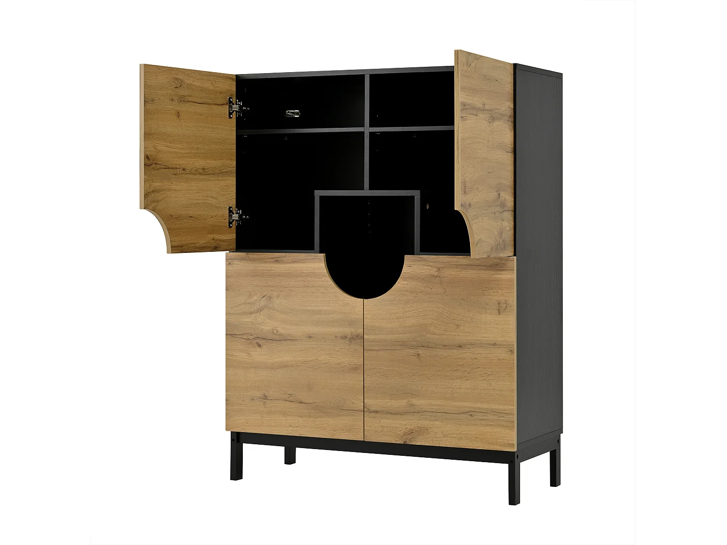 Meuble à chaussures avec 4 portes et lumières LED , étagères réglables, naturel +noir