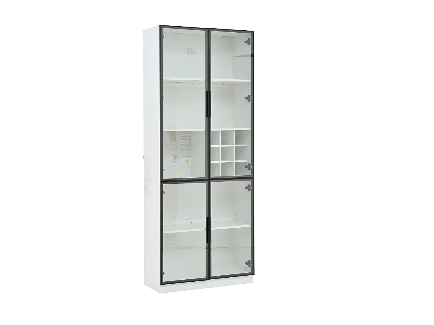 Vitrina con iluminación LED, 2 puertas de cristal y botellero - Blanca