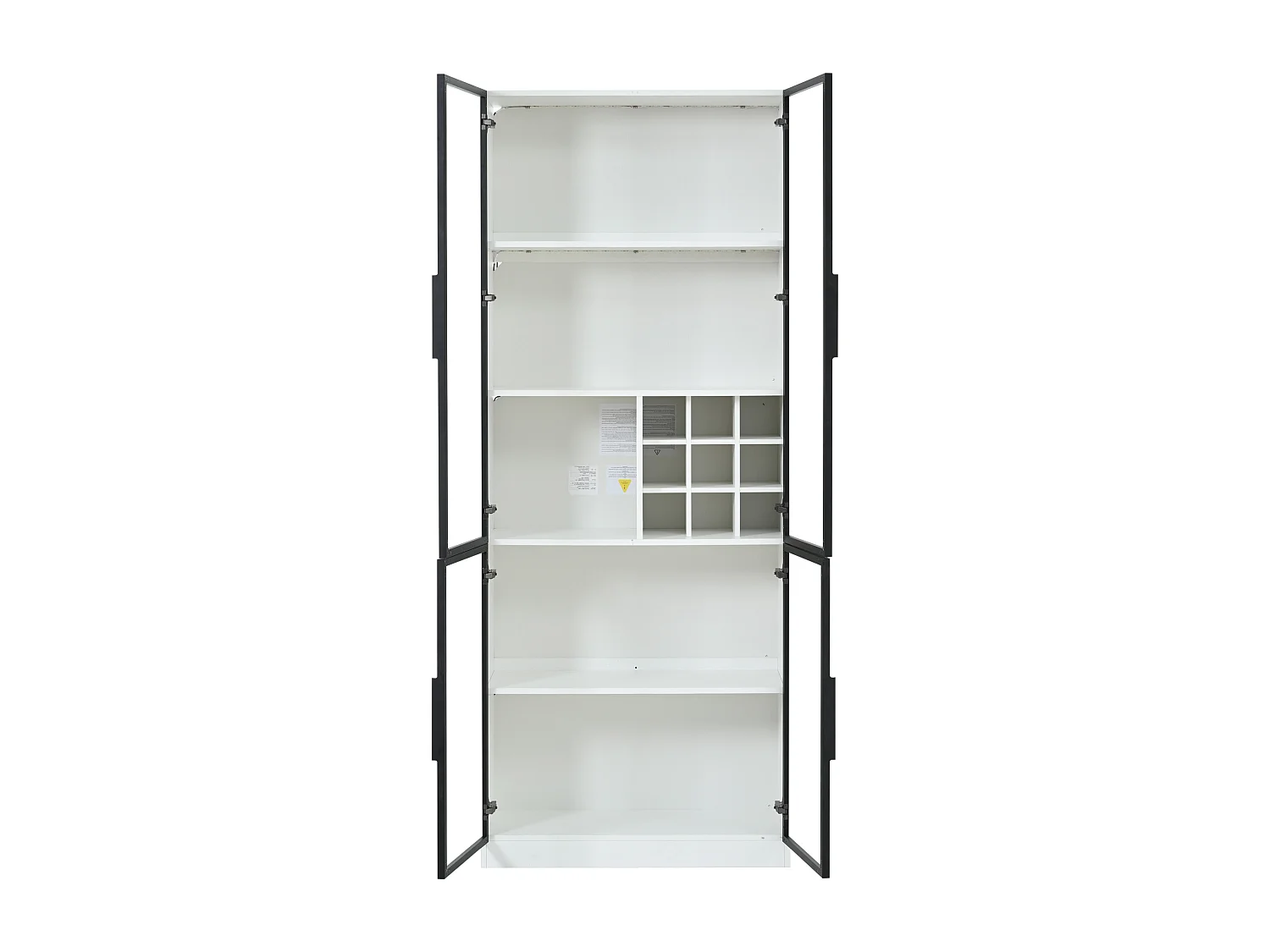 Vitrina con iluminación LED, 2 puertas de cristal y botellero - Blanca