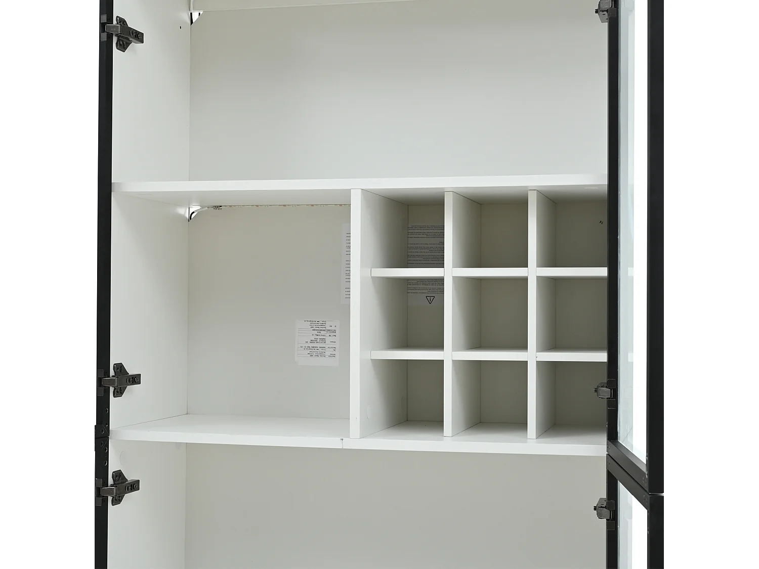 Vitrina con iluminación LED, 2 puertas de cristal y botellero - Blanca