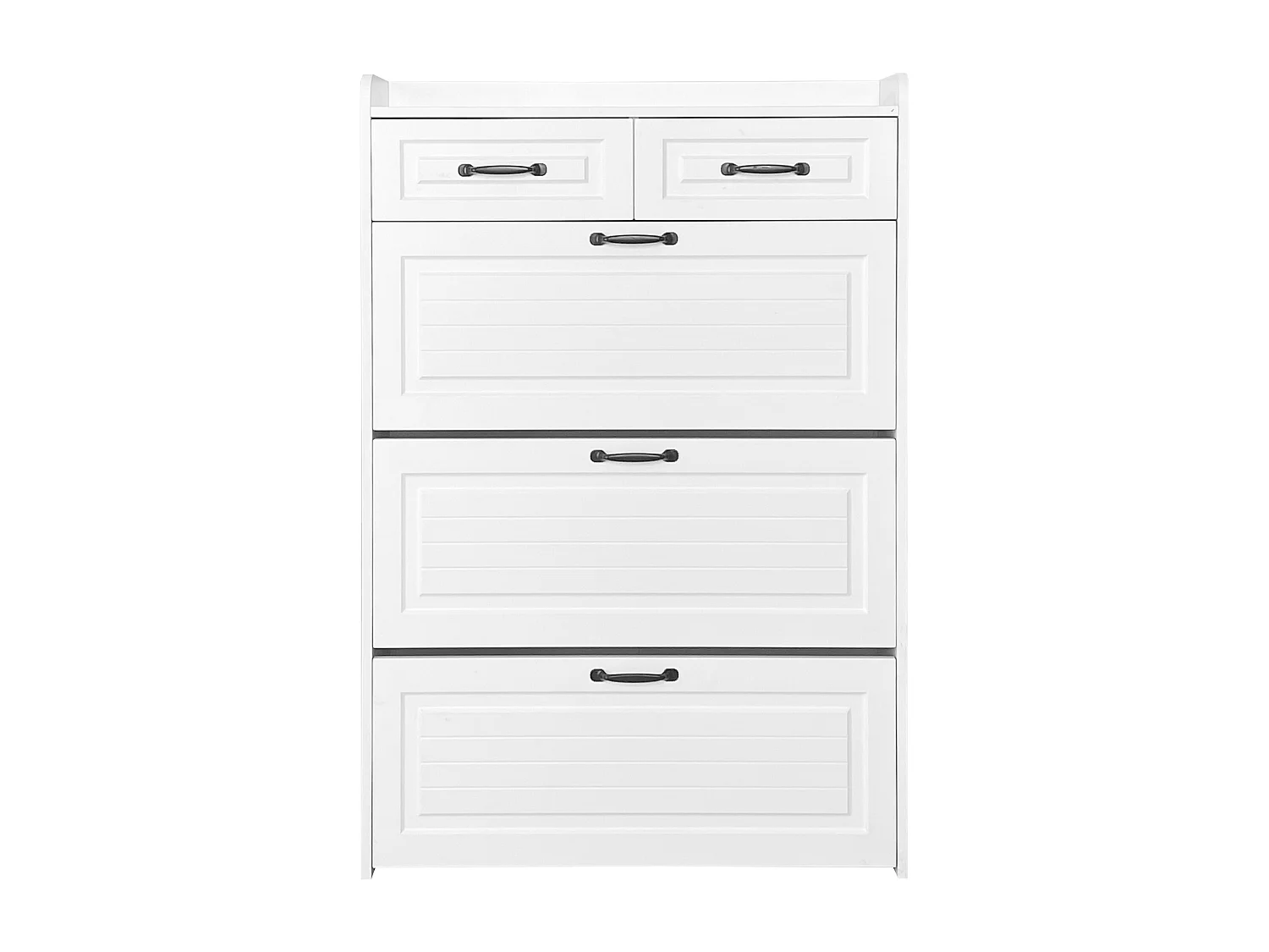 Meuble à chaussures avec 2 tiroirs et 3 portes - Poignées noir- Bois blanc