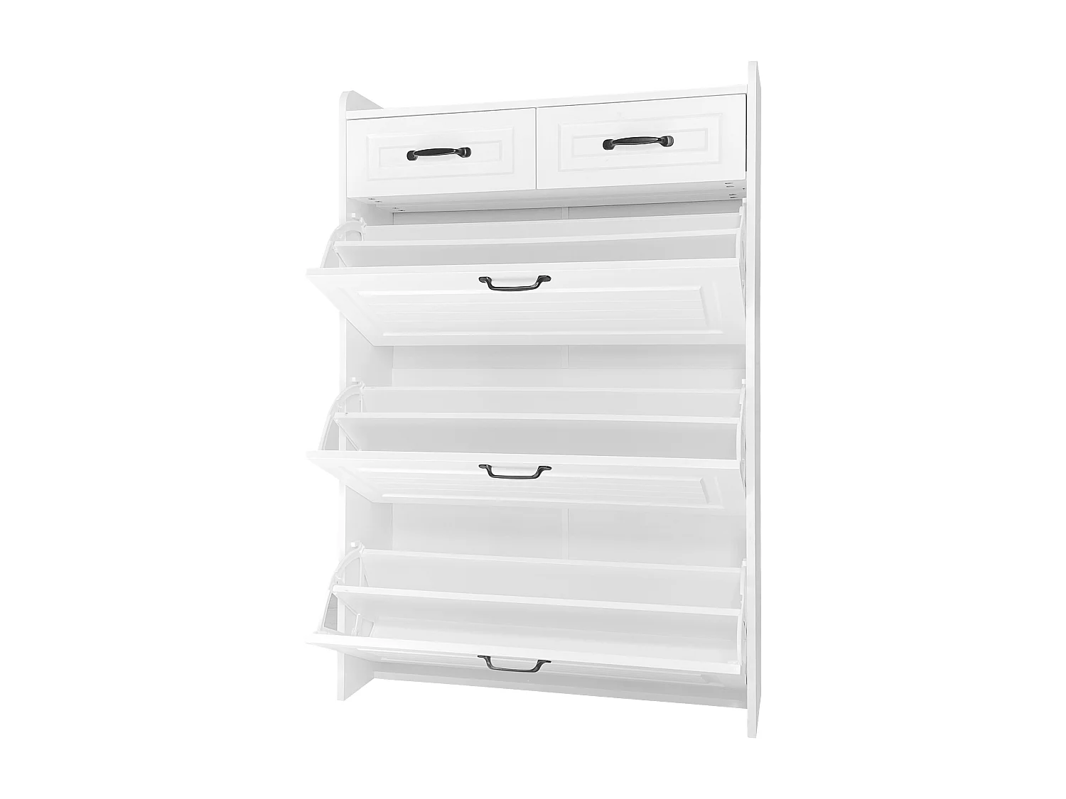 Meuble à chaussures avec 2 tiroirs et 3 portes - Poignées noir- Bois blanc