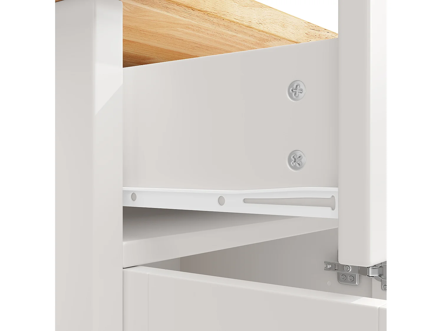 Îlot central de cuisine avec roulettes ,4 portes et 2 tiroirs - Blanc et naturel
