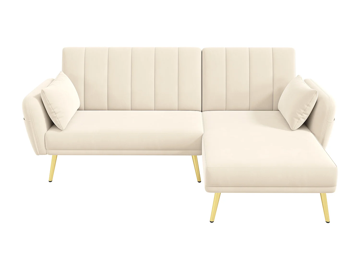 Canapé d'angle convertible 3 places - Velours - Beige