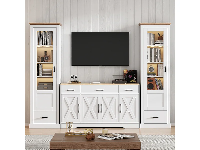 Vitrina con puerta, cajón e iluminación LED de 16 colores - Blanca