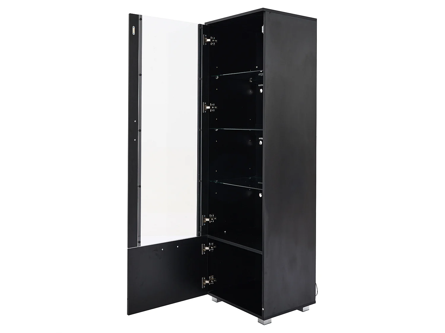 Zwarte vitrinekast met ledverlichting, acryldeur en lade - Glazen planken - Glanzende afwerking