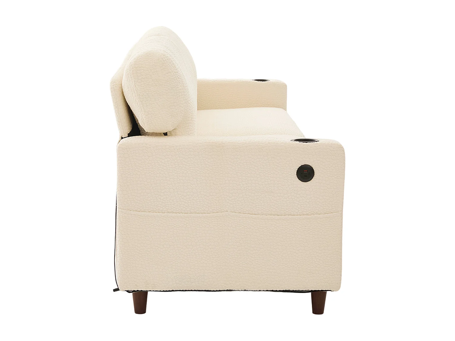 Canapé 2 places avec port USB-C, LED et poches latérales - Tissu chenille - Beige