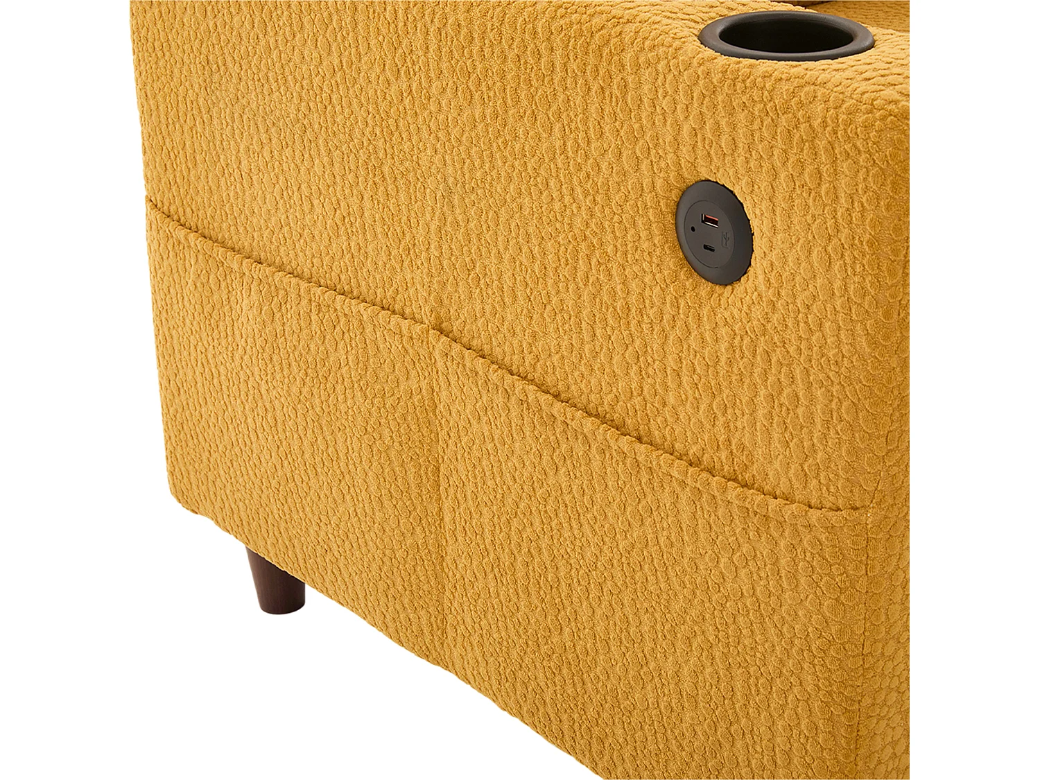 Canapé 2 places avec port USB-C, LED et poches latérales - Tissu chenille - Jaune moutarde