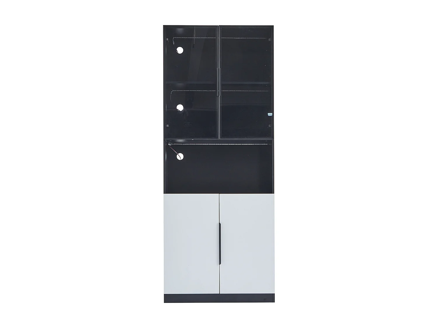 Vitrine avec LEDs, 2 portes vitrées et 2 portes en bois - Blanc et noir