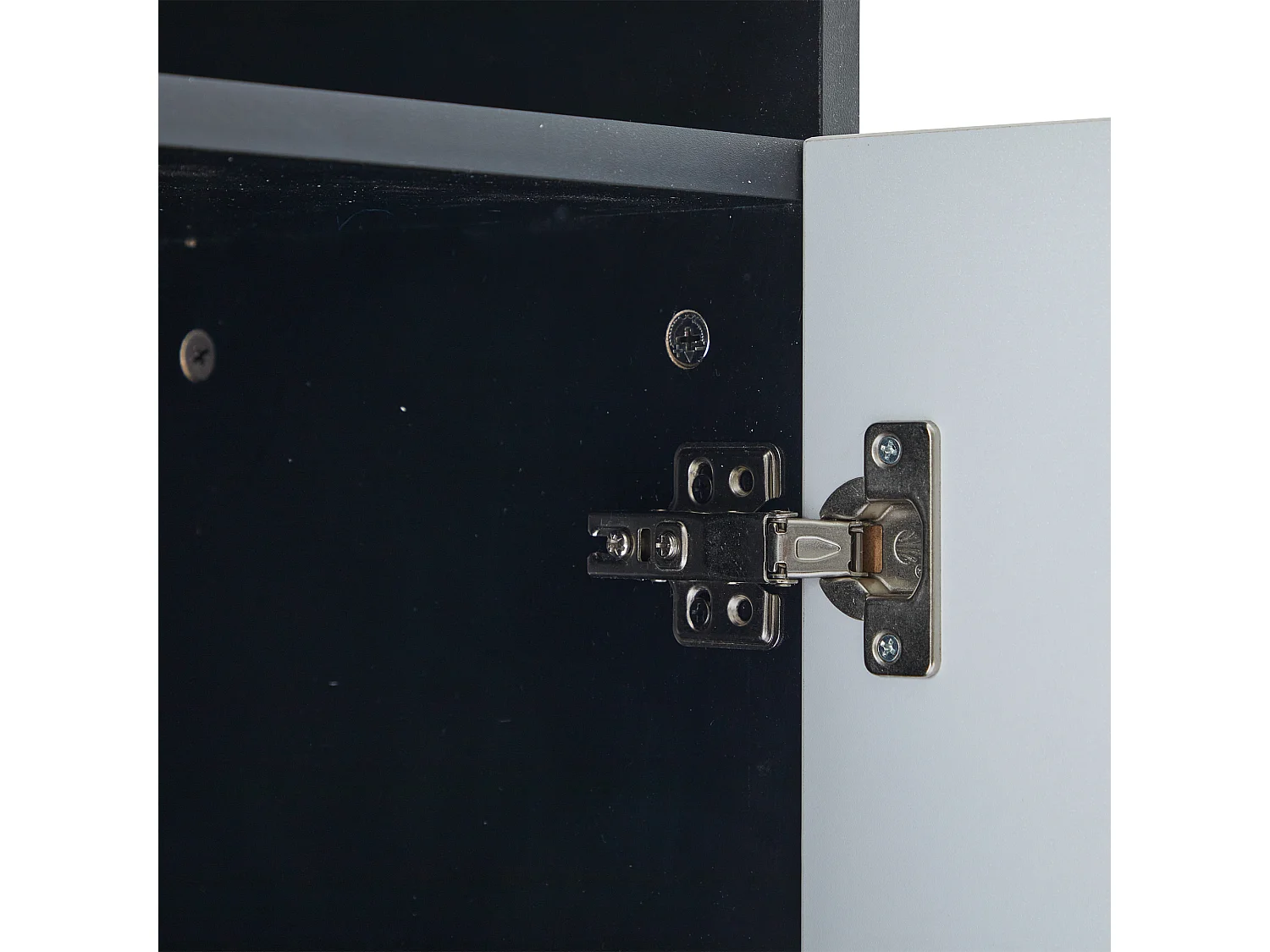 Vitrine avec LEDs, 2 portes vitrées et 2 portes en bois - Blanc et noir