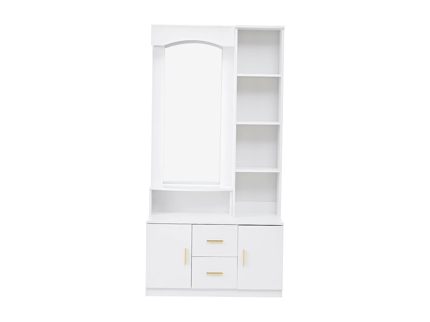 Vestiaire avec miroir, 2 tiroirs et 2 portes - Blanc 90 x 40 x 180 cm