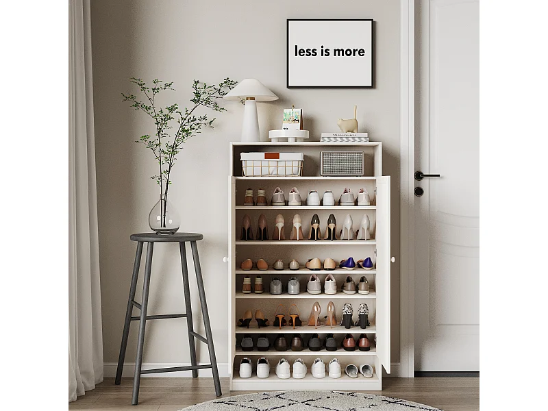 Meuble à chaussures avec 2 portes , grand espace de rangement - Blanc