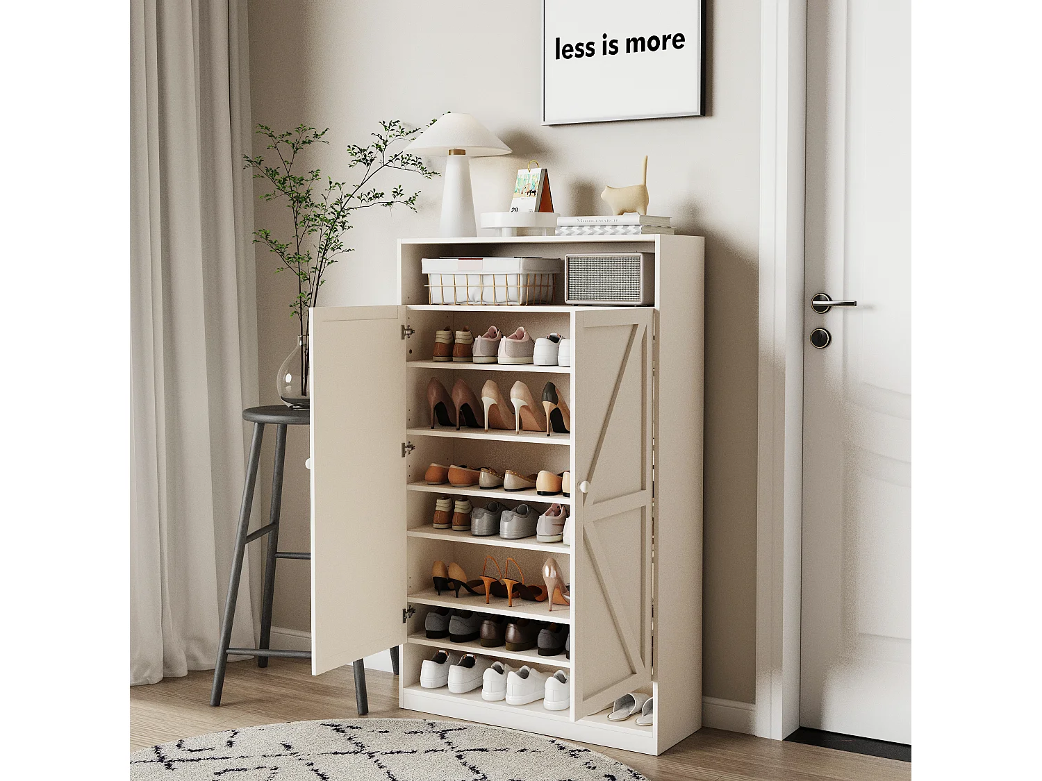 Meuble à chaussures avec 2 portes , grand espace de rangement - Blanc