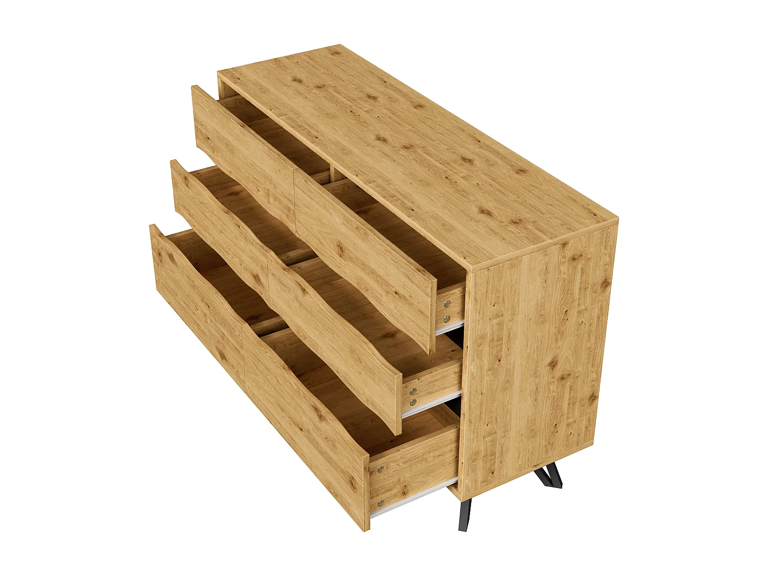 Ladekast met 6 lades - Houtlook afwerking - Metalen poten - Naturel