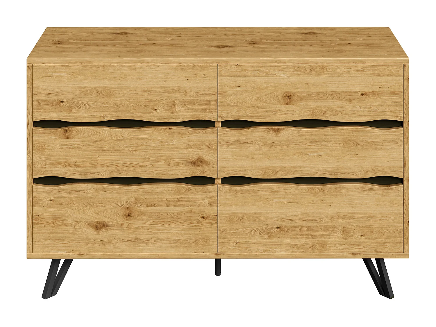 Commode avec 6 tiroirs - Finition imitation bois - Pieds en métal -Naturel