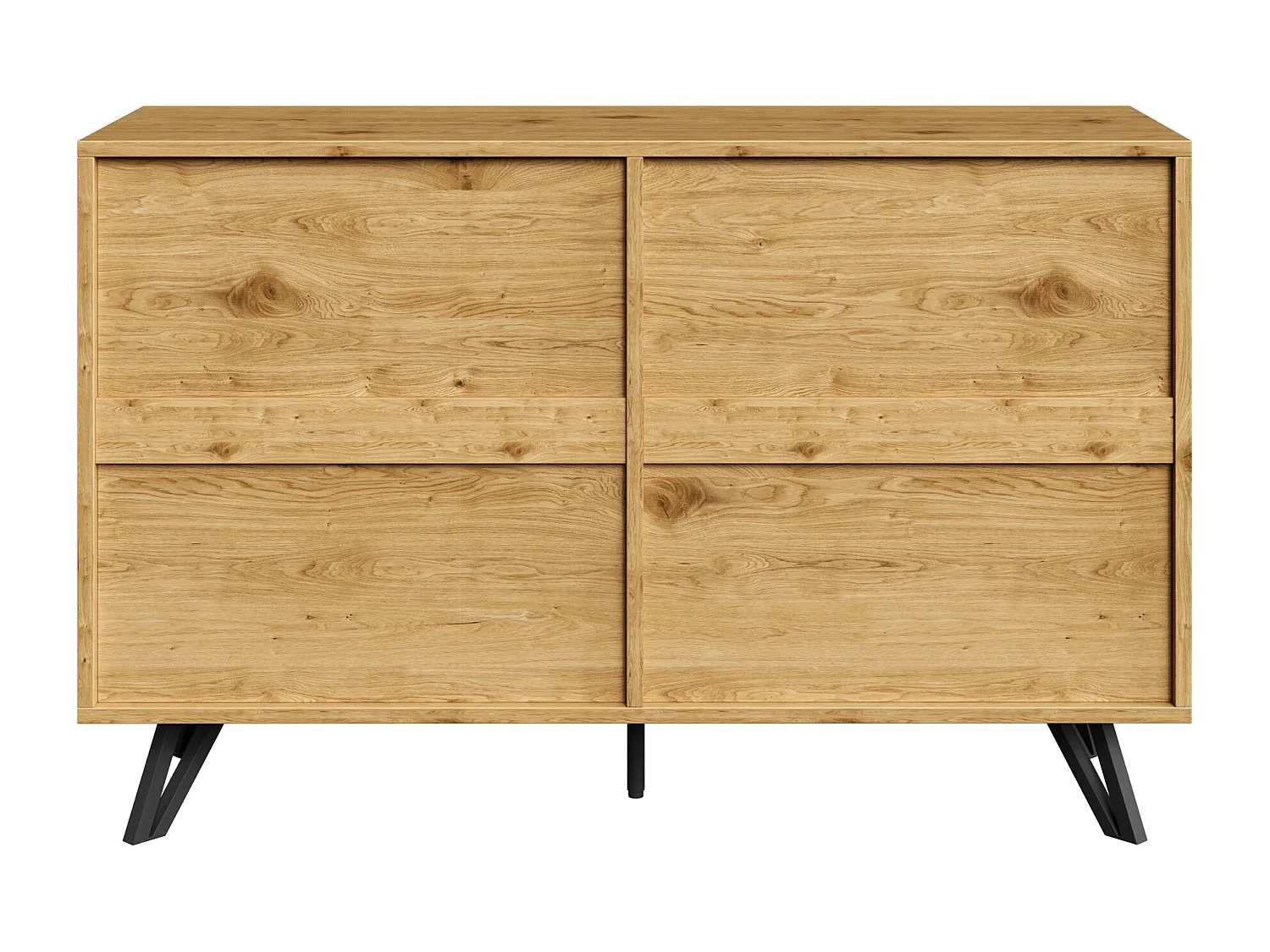 Commode avec 6 tiroirs - Finition imitation bois - Pieds en métal -Naturel