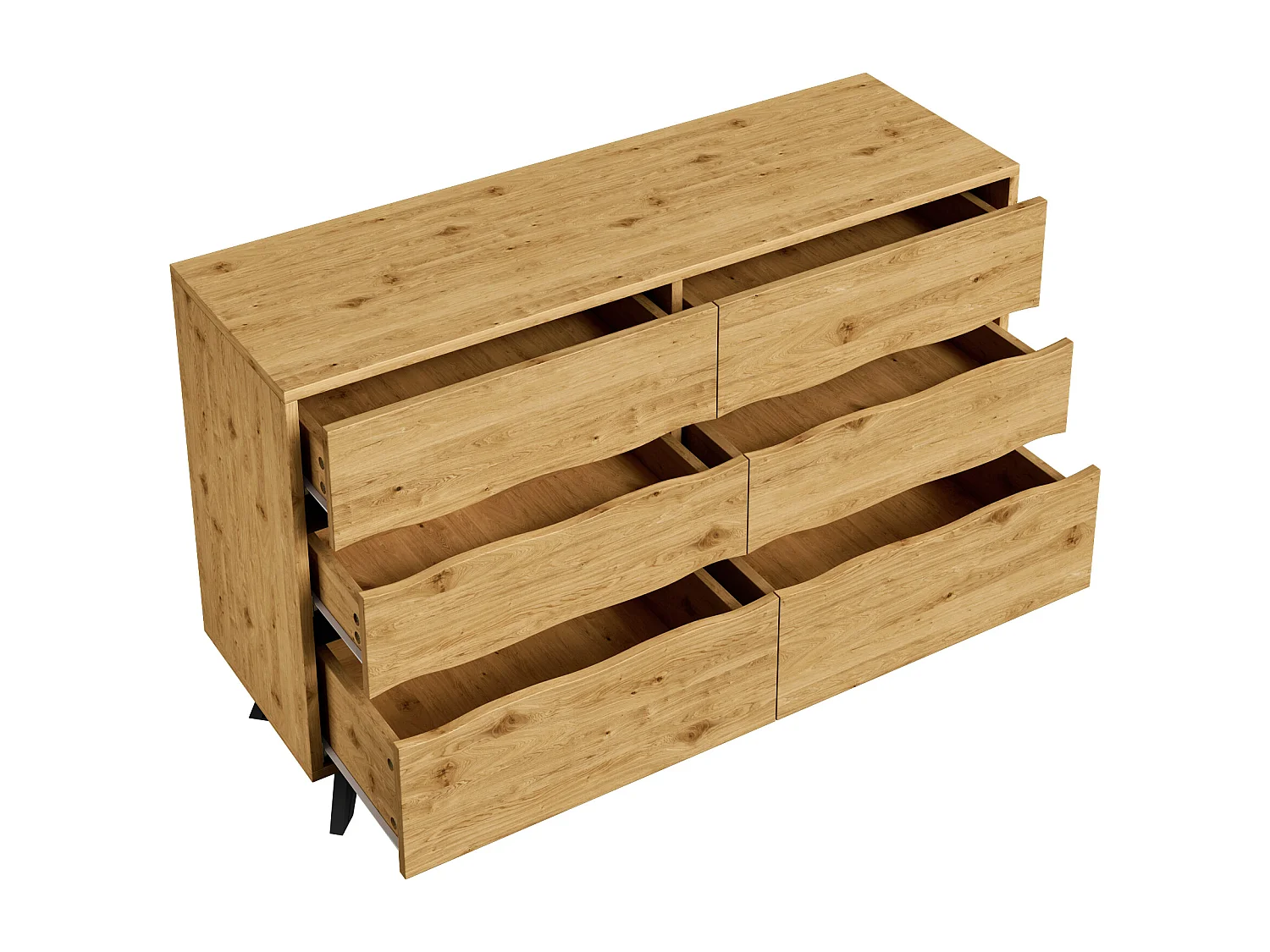 Commode avec 6 tiroirs - Finition imitation bois - Pieds en métal -Naturel