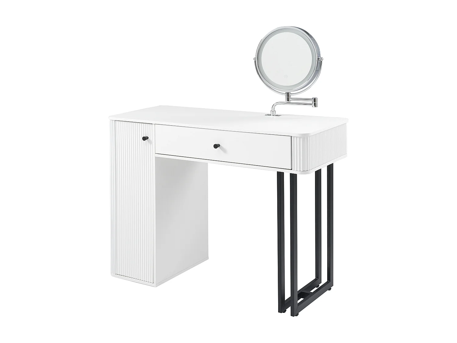 Coiffeuse avec miroir LED, tiroir et porte - Blanc et noir