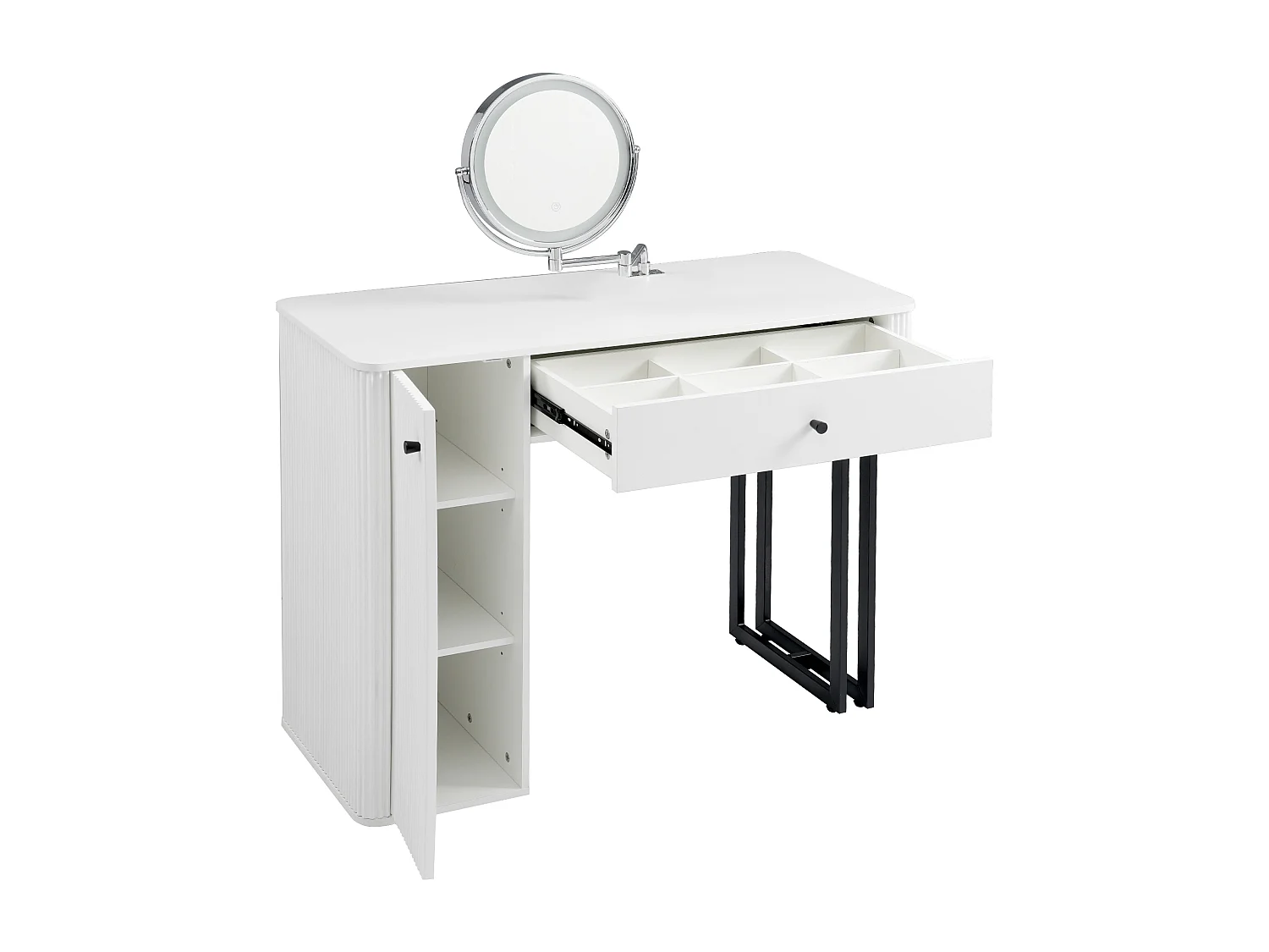 Kaptafel met LED-spiegel, lade en deur - Wit en zwart