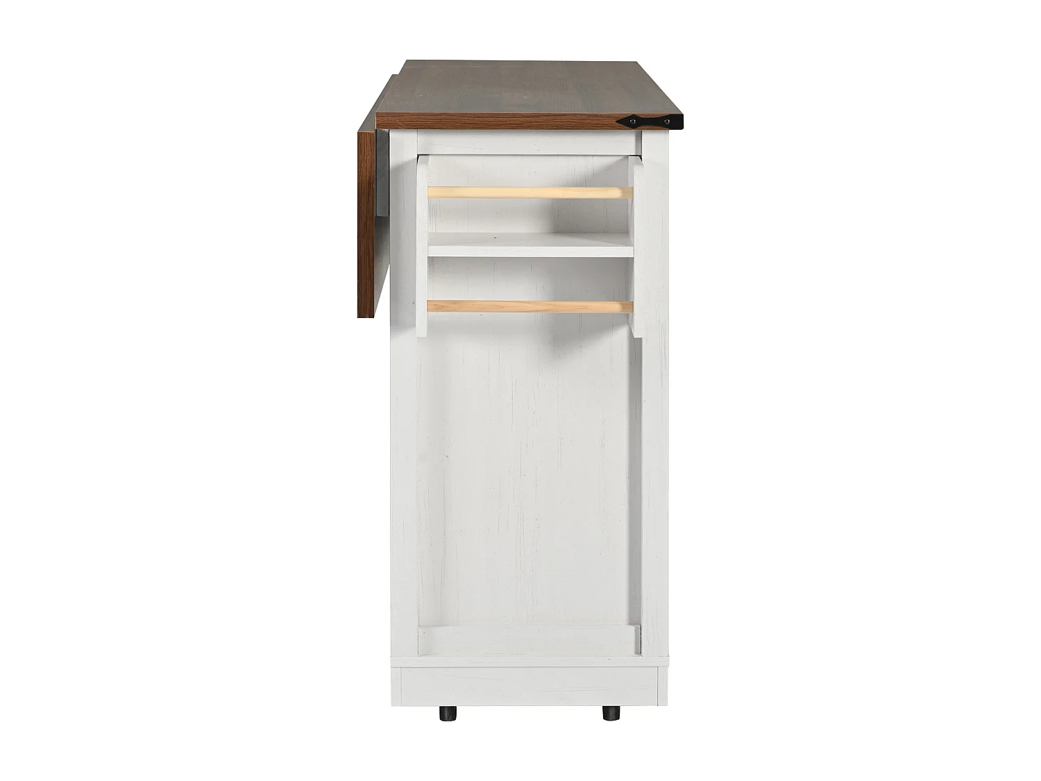 Ilot central de cuisine avec 2 portes coulissantes et 3 tiroirs - Balnc et marron