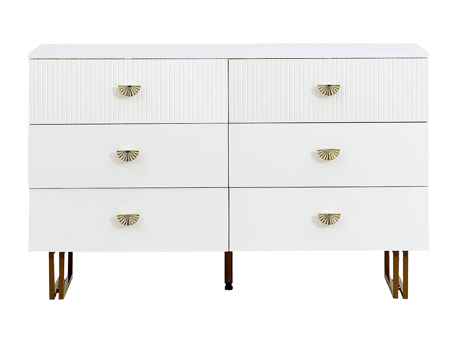 Cómoda con espejo - 6 cajones - tiradores dorados en forma de abanico - Blanca