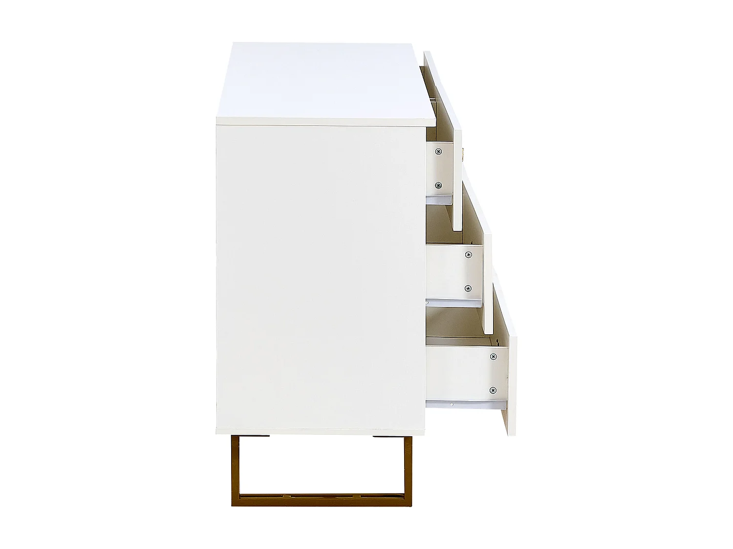 Cómoda con espejo - 6 cajones - tiradores dorados en forma de abanico - Blanca