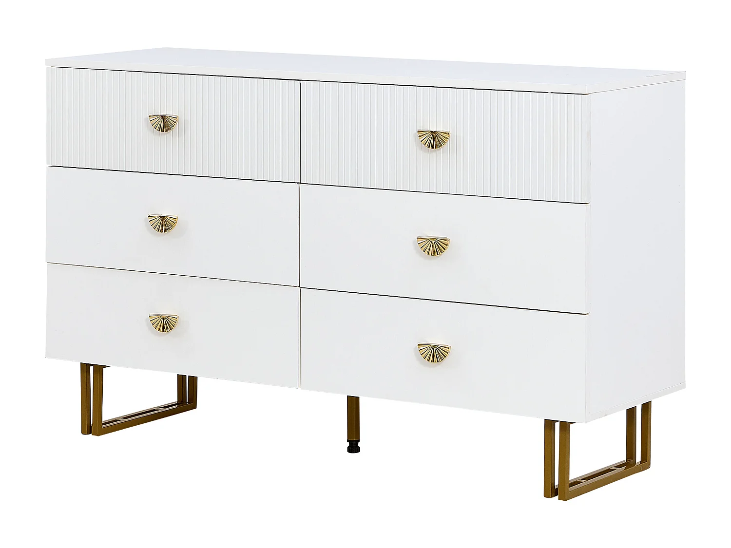 Cómoda con espejo - 6 cajones - tiradores dorados en forma de abanico - Blanca