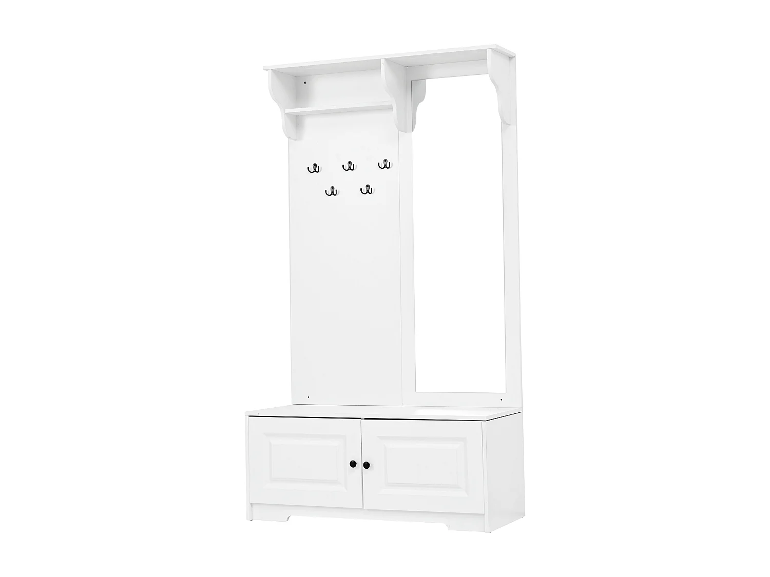 Vestiaire avec 2 portes, miroir et 5 crochets - Blanc -100x40x180cm