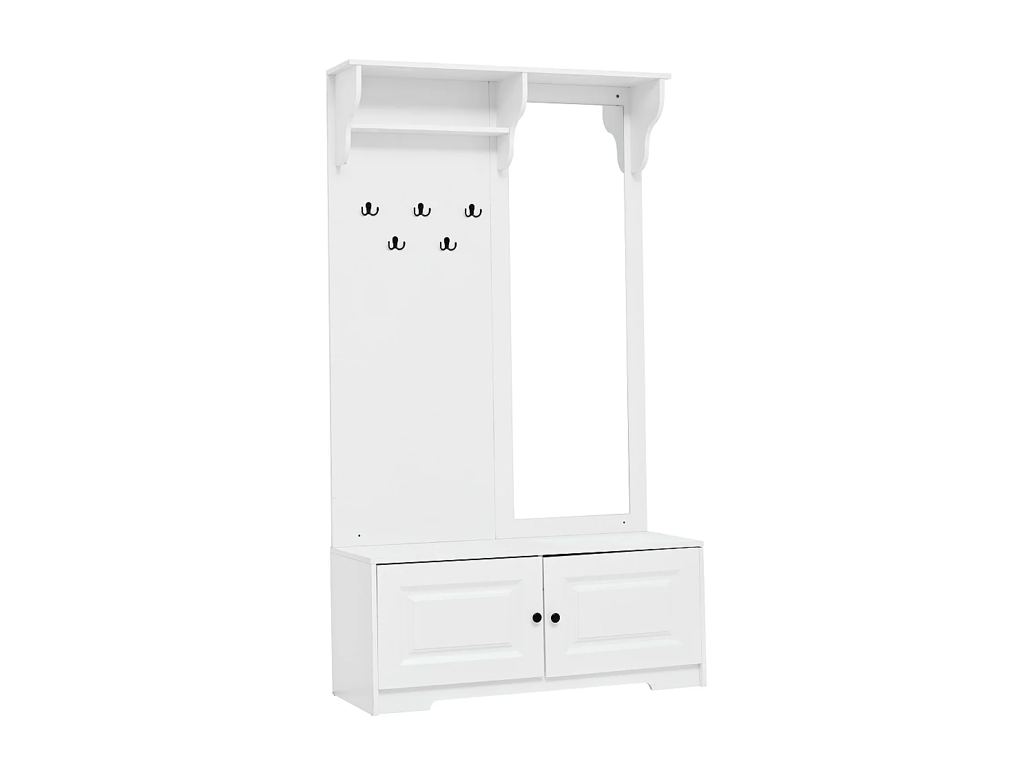 Vestiaire avec 2 portes, miroir et 5 crochets - Blanc -100x40x180cm