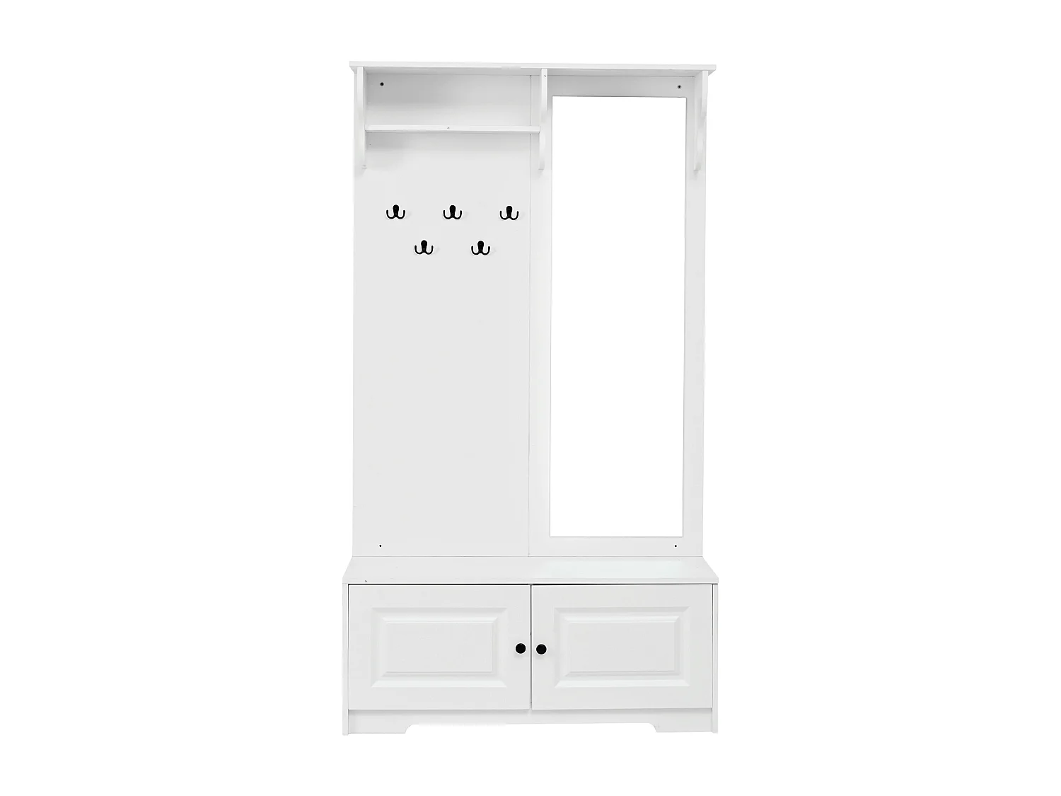 Vestiaire avec 2 portes, miroir et 5 crochets - Blanc -100x40x180cm