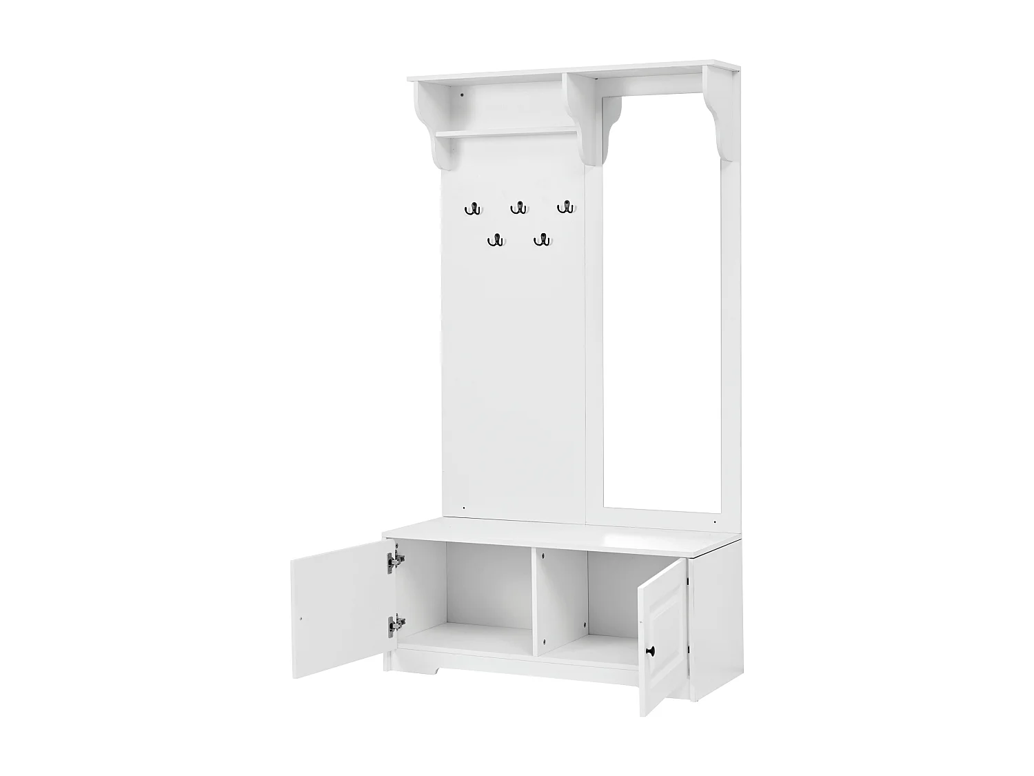 Vestiaire avec 2 portes, miroir et 5 crochets - Blanc -100x40x180cm